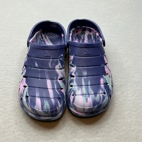 Rugged Shark Marbled Clogs Purple Pink Green Slip On Water Shoes Womens Size 8 - Picture 2 of 11